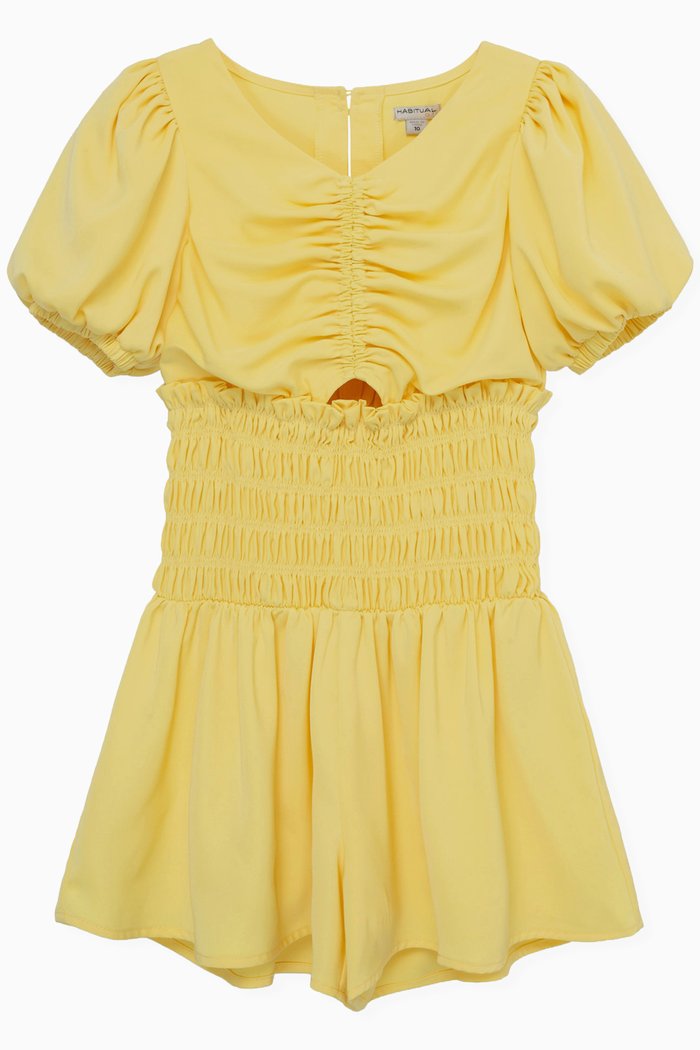 

Puff Sleeve Romper in Chiffon, Yellow