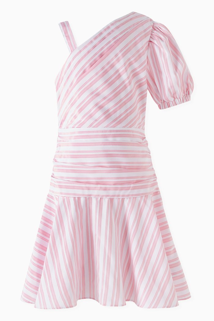 

Striped One-shoulder Dress, Pink