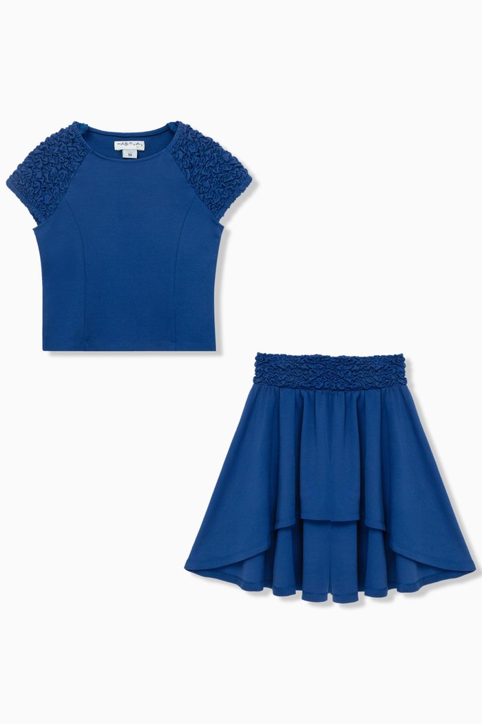

Ruched Top & Skirt set in Rayon-nylon Blend, Blue