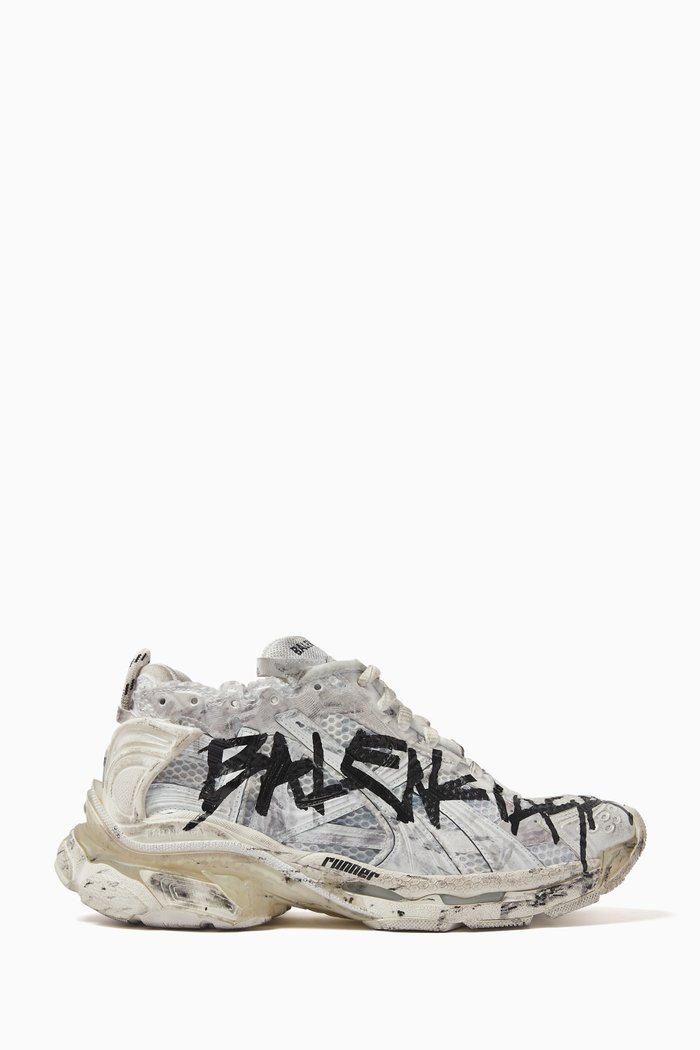 

Runner Graffiti Sneakers in Mesh & Nylon, White