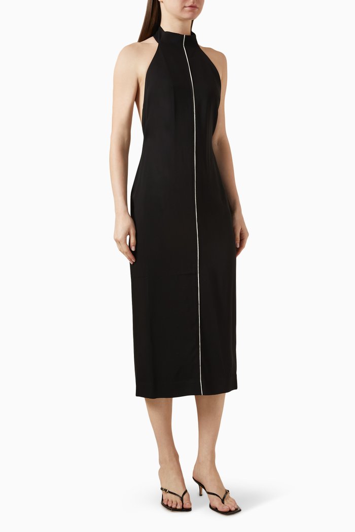 

Raw-edge Halter Midi Dress in Viscose-blend, Black