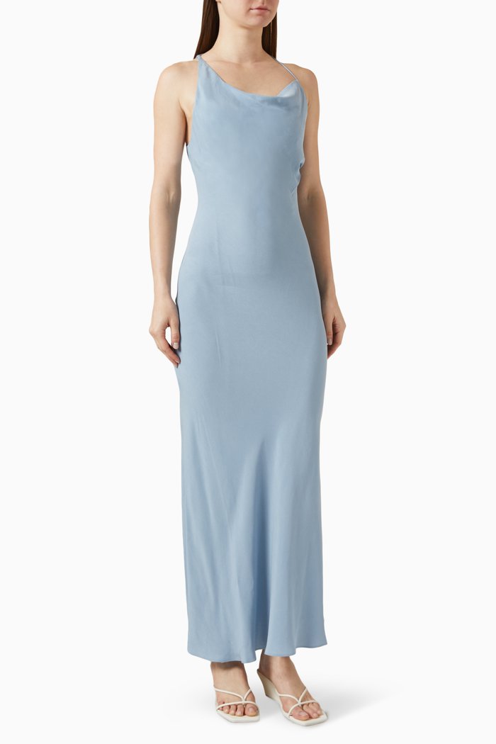 

Asymmetrical Draped Maxi Dress, Blue