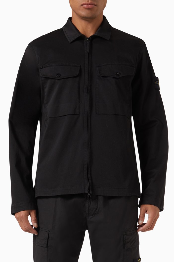 

Zip-up Overshirt in Cotton, Black
