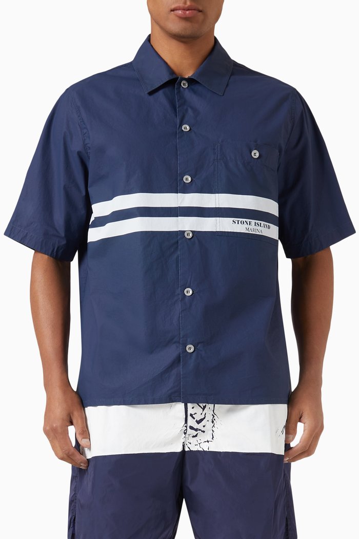 

Button-up Overshirt in Cotton, Blue