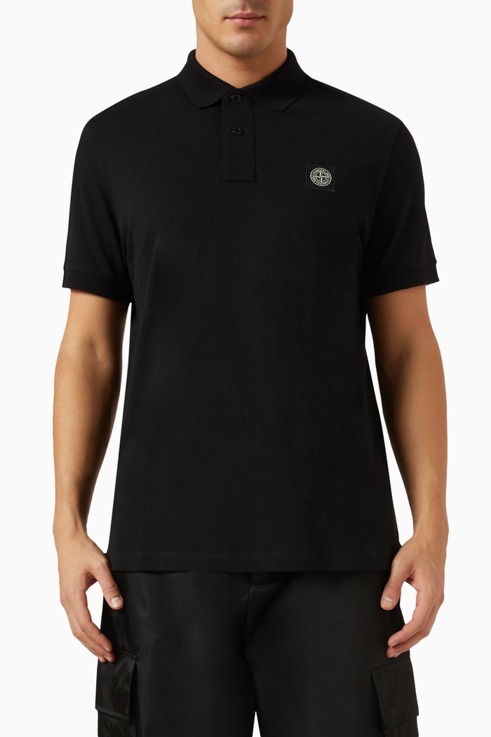 

Logo Polo in Stretch Organic Cotton Piqué, Black