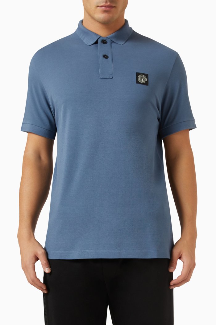 

Logo Polo in Stretch Organic Cotton Piqué, Blue