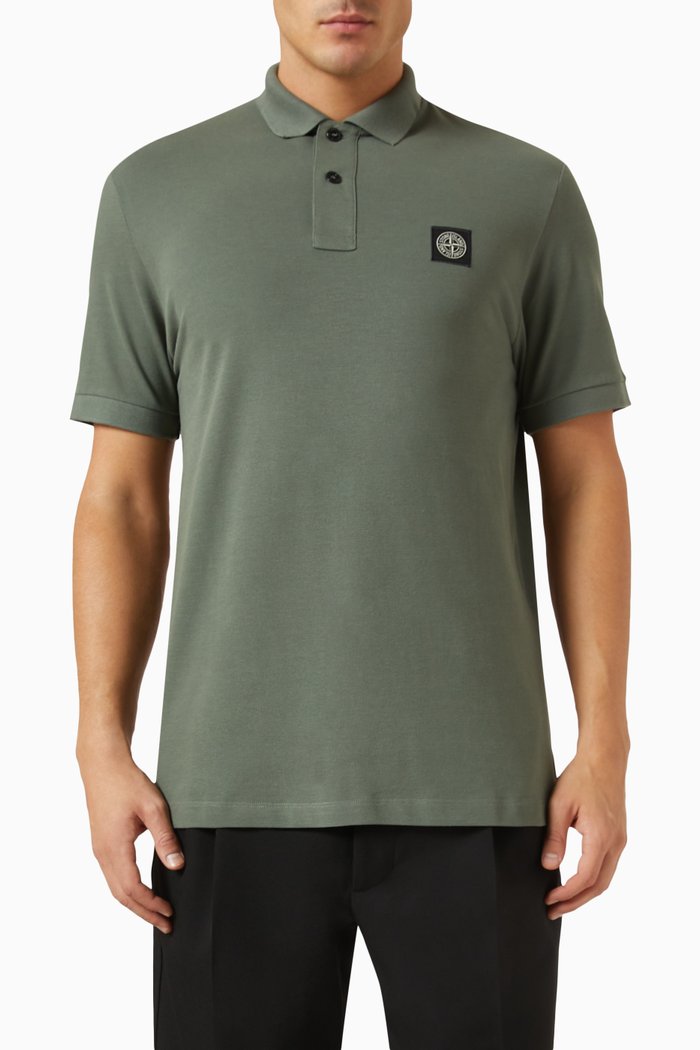 

Logo Polo in Stretch Organic Cotton Piqué, Grey