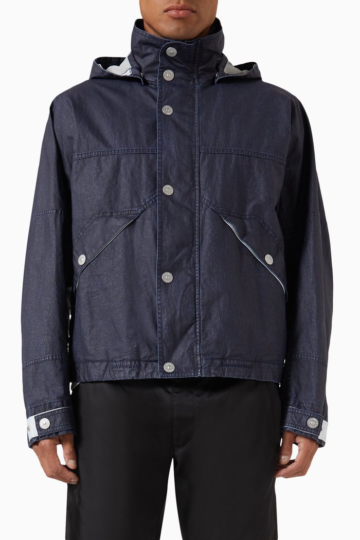 Marina Raw Plated Jacket in Linen, Blue