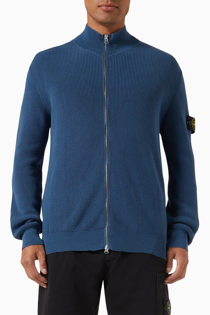 

Zip Cardigan in Organic Cotton, Blue