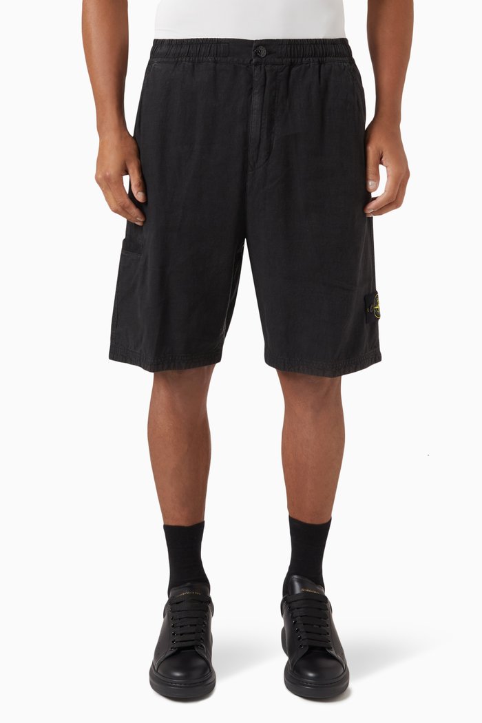 

Bermuda Shorts in Linen & Nylon, Black