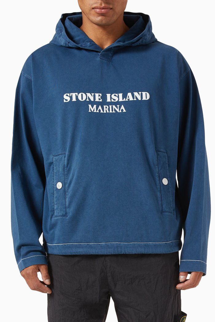 

Marina Logo Hoodie in Cotton Jersey, Blue