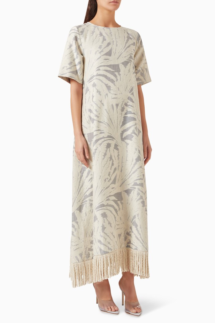 Sindyan Maxi Dress in Silk-linen Jacquard, Grey