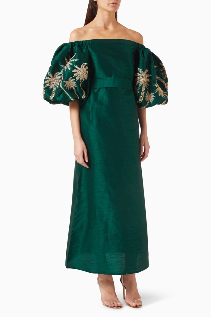 

The Signature Palm Tree Off-shoulder Maxi Dress, Green