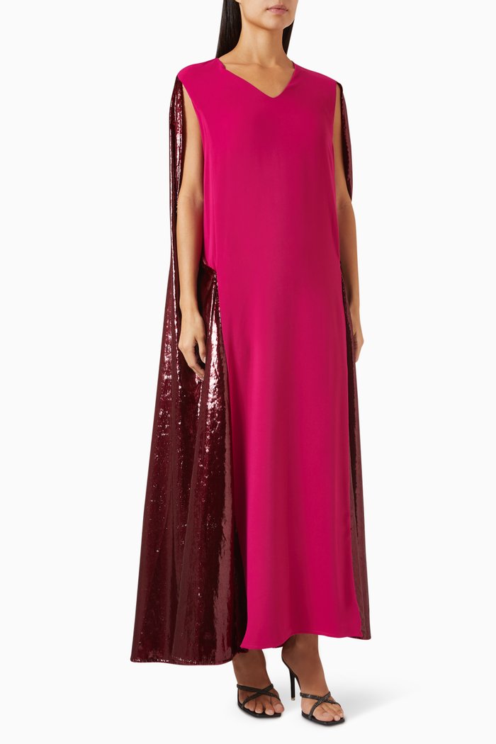 

Raya Cape Maxi Dress in Crepe, Pink