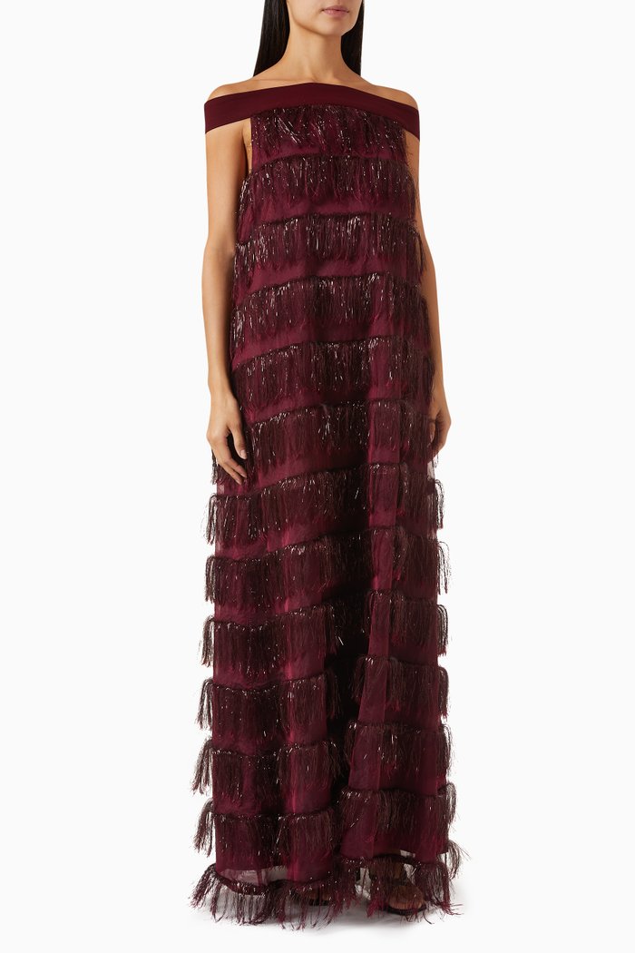 

Felice Maxi Dress in Crepe & Organza, Red