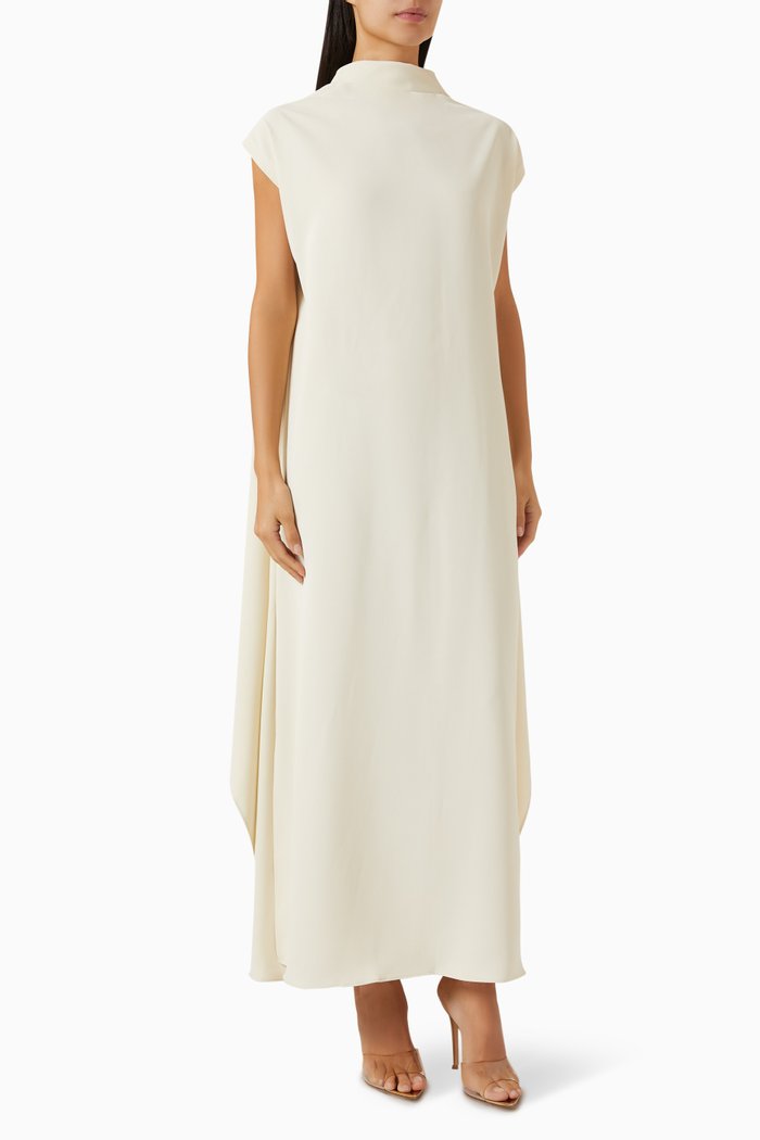 

Selena Cape Maxi Dress in Crepe, Neutral