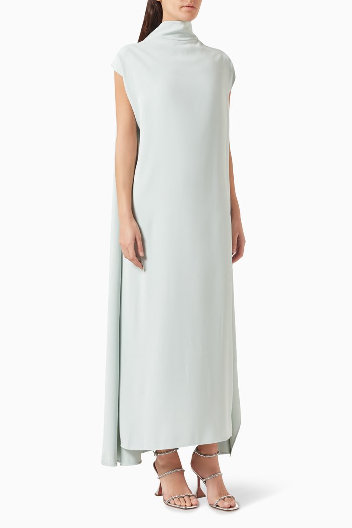 

Selena Cape Maxi Dress in Crepe, Blue