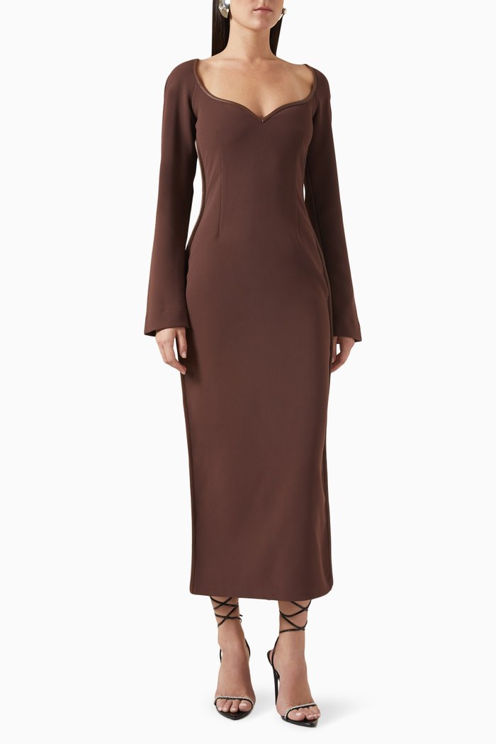

08 Fabienne Midi Dress in Recycled Polyester, Brown
