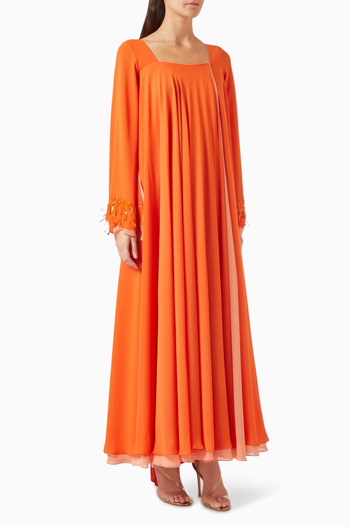 

Noor Embellished Cuff Kaftan, Orange
