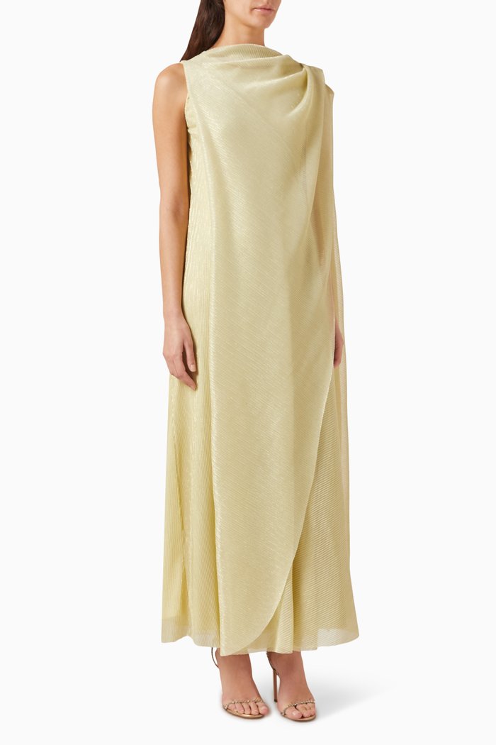 

Soir Kaftan With Attached Shawl & Drape, Gold