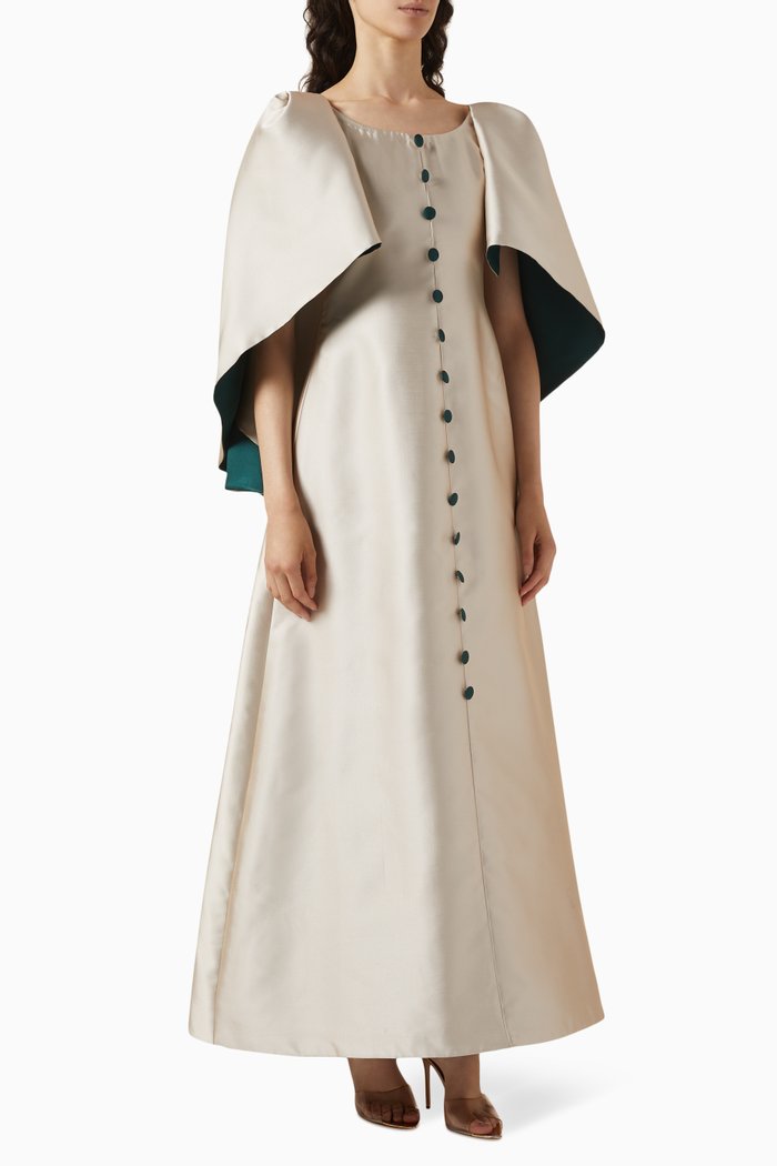 

Flared-sleeve Maxi Dress in Mikado, Green