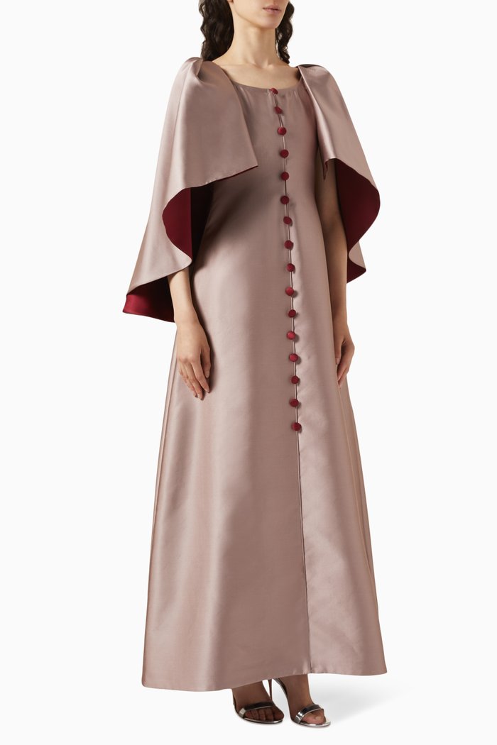 

Flared-sleeve Maxi Dress in Mikado, Red
