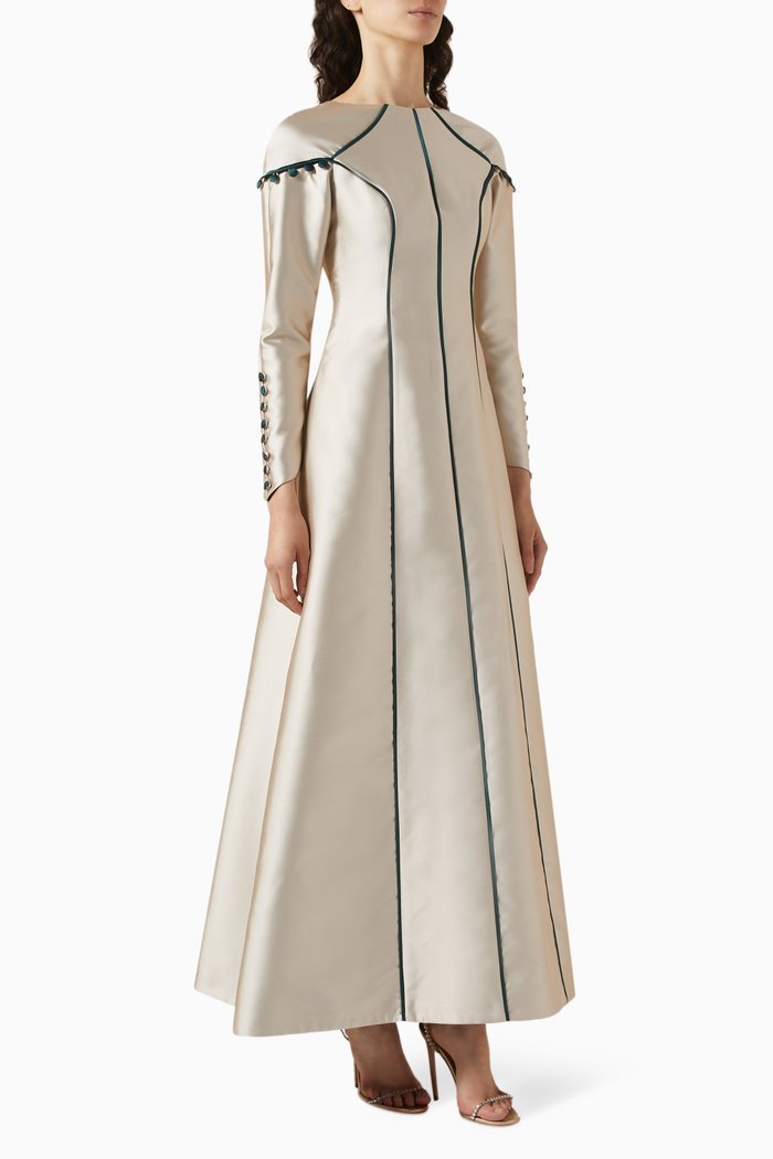 

Piped Maxi Dress in Mikado, Neutral