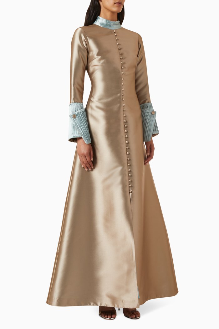 

Flared Slit-sleeve Maxi Dress in Mikado, Gold