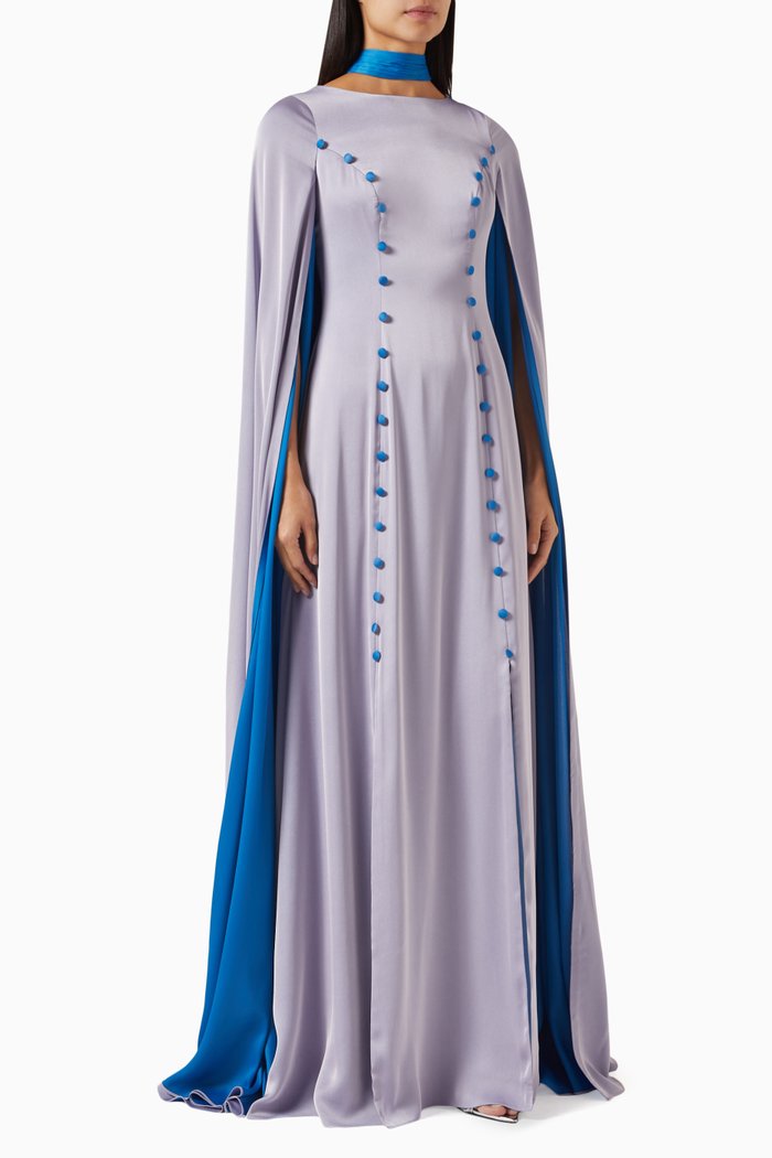 

Flared Slit-sleeve Maxi Dress in Mikado, Purple