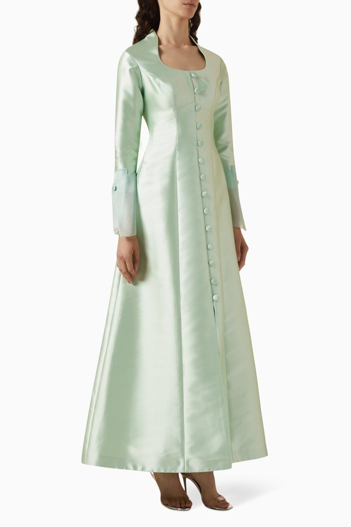 

Flared Maxi Dress in Mikado, Green