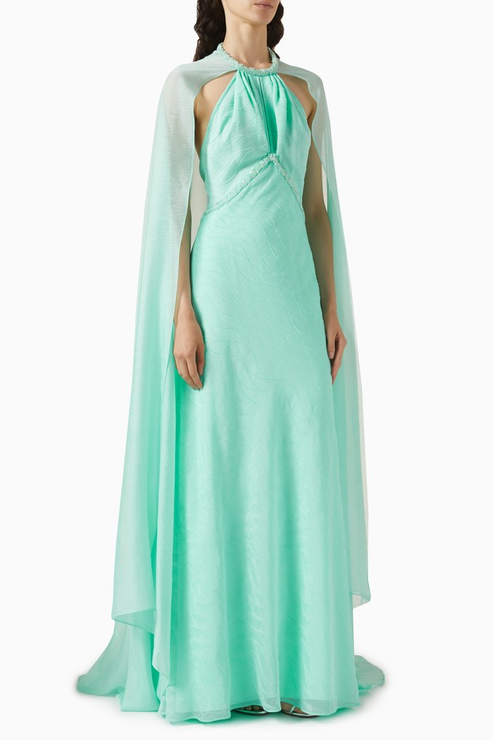 

Cape Dress in Chiffon, Green