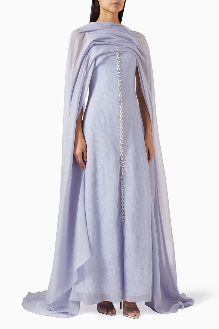 

Draped Cape Dress in Chiffon, Purple