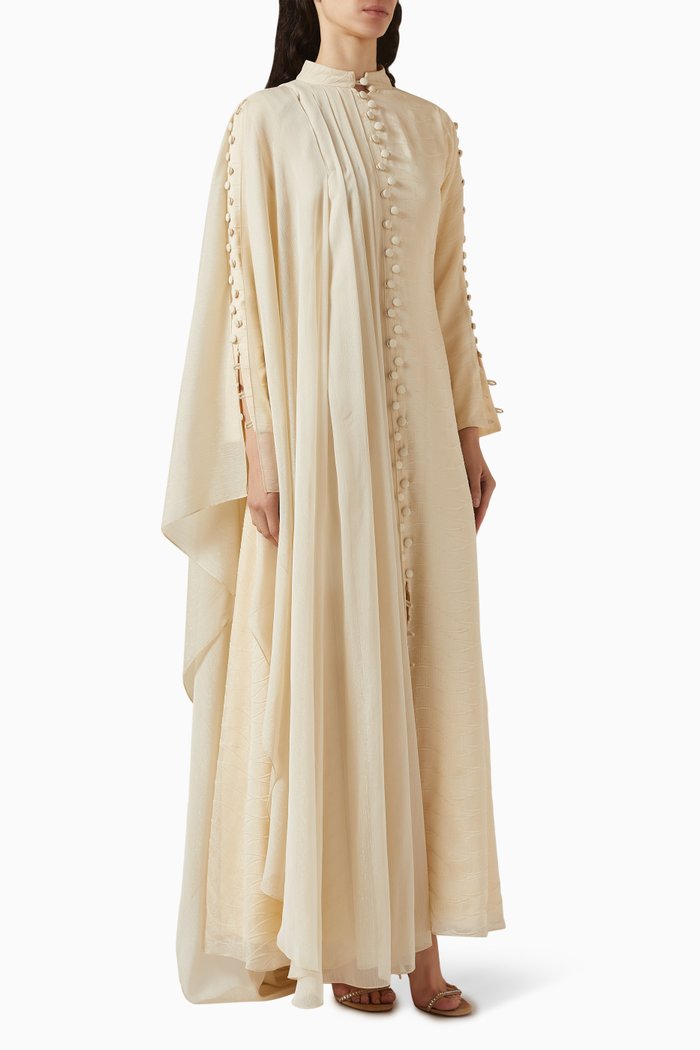 

Embroidered Buttoned Dress in Crêpe, Neutral