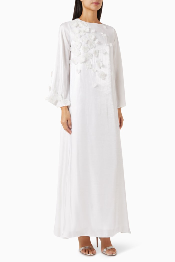 

Floral-embroidered Jalabiya in Silk, Neutral