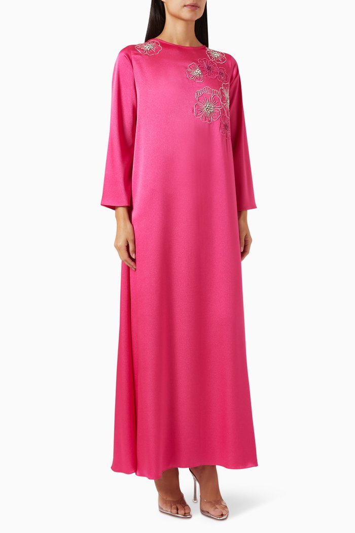 Embellished Jalabiya in Crepe, Pink