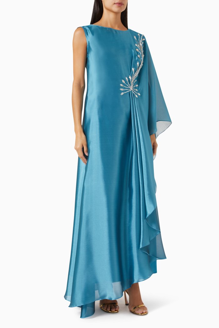 

Embellished Dress & Cape Set, Blue
