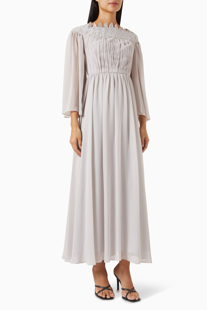 

Embellished Maxi Dress in Chiffon, Grey