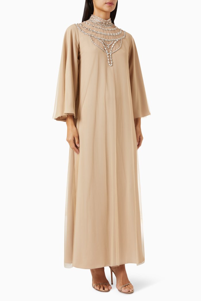 

Embellished Maxi Dress in Crepe, Brown