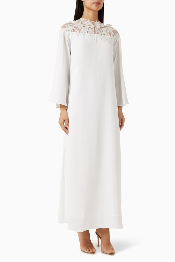 

Embroidered Maxi Dress in Crepe, Neutral