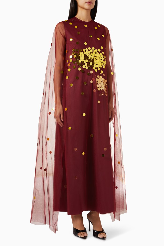 

Sequin-embellished Cape Dress, Burgundy