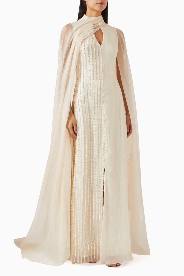 

Embroidered Dress in Chiffon, Neutral