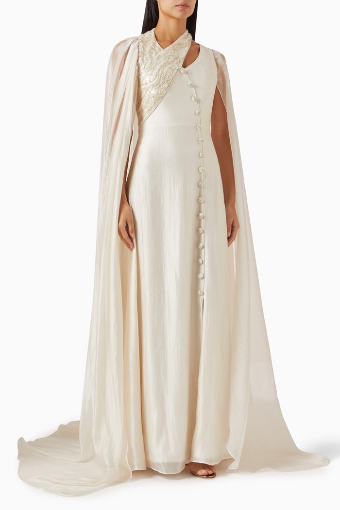 

Sequinned Cape Dress in Chiffon, Neutral