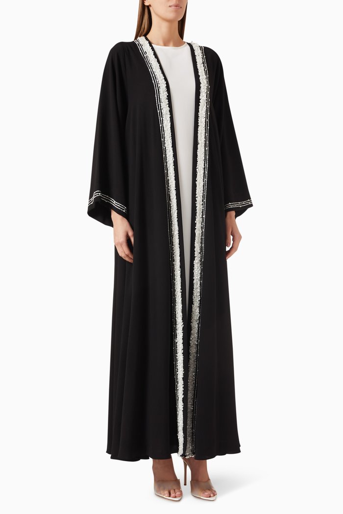 

Embellished Abaya Set in Crepe, White