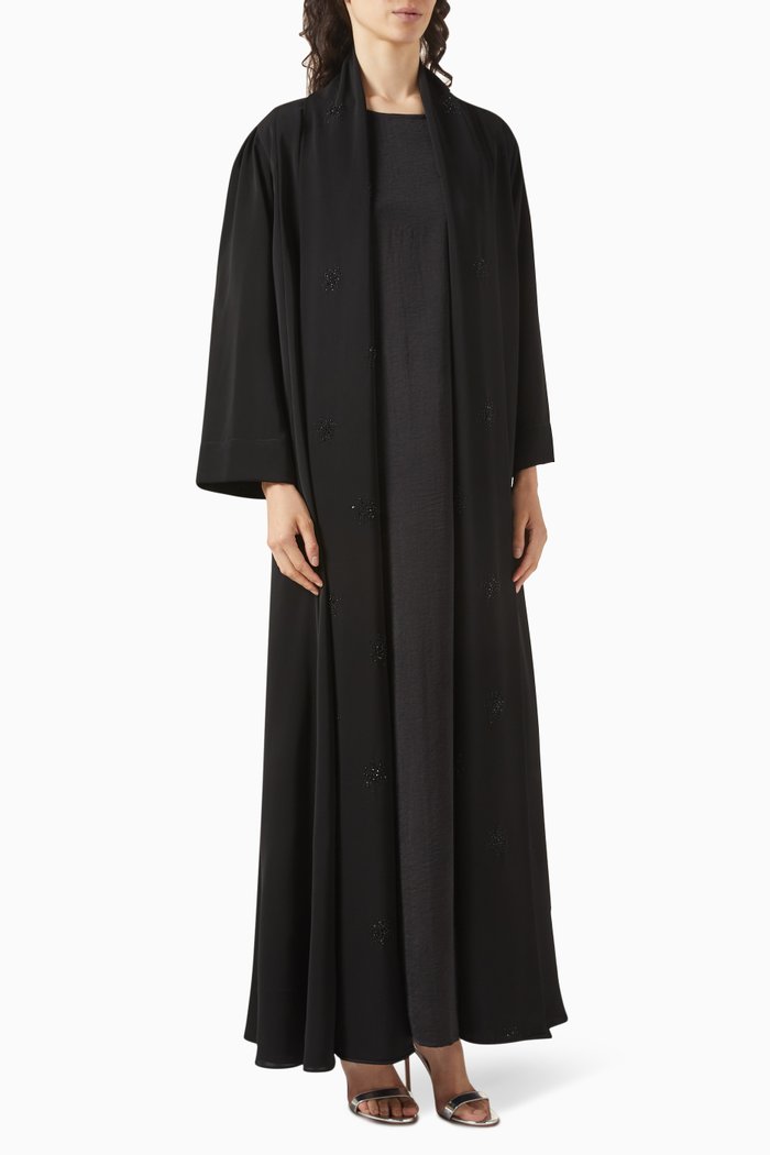 

3 Piece Abaya Set in Matte Satin Silk, Black