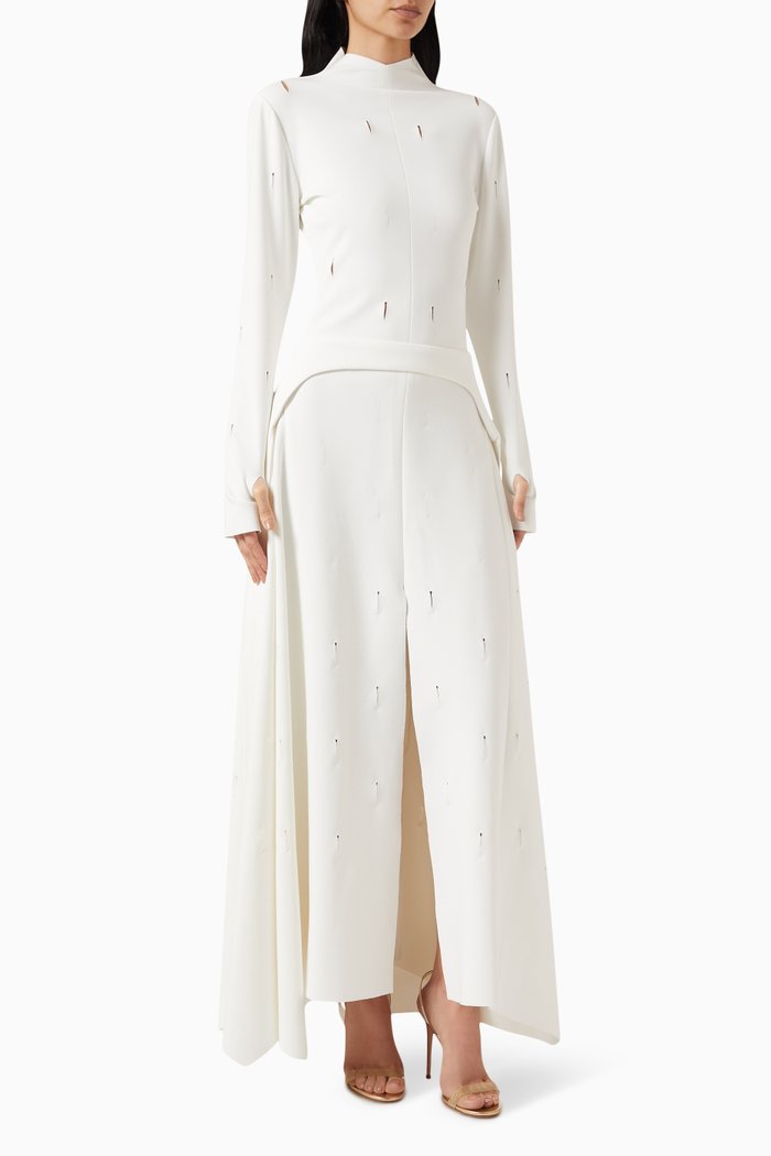 

Woolf High Neck Dress in Stretch Silk Crêpe, White