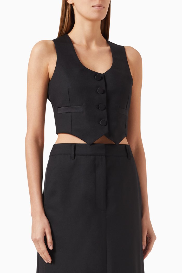 

Tony Signature Cropped Waistcoat in Tux Wool, Black