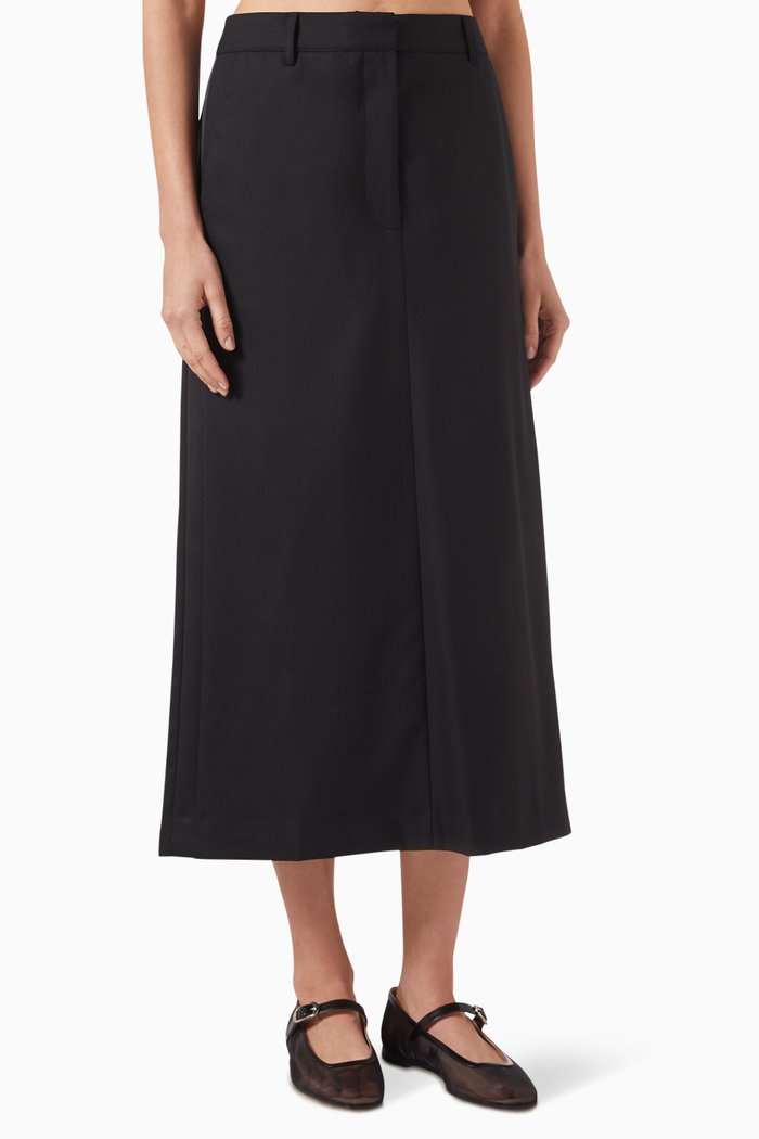

Olivia Midi Skirt in Tux Wool, Black