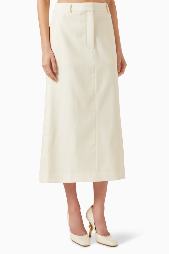 

Olivia Midi Skirt in Tux Wool, White