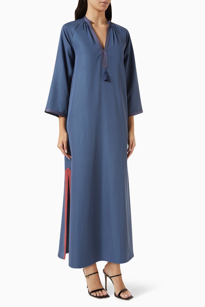 Embroidered A-line Dress in Modal, Blue