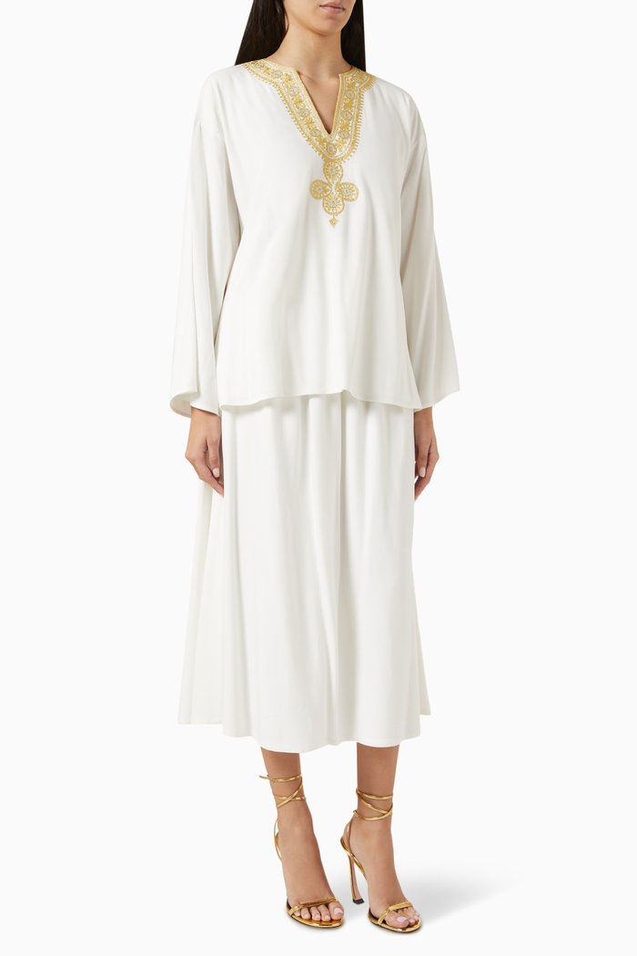 

Embroidered Top & Skirt Set in Viscose, Neutral